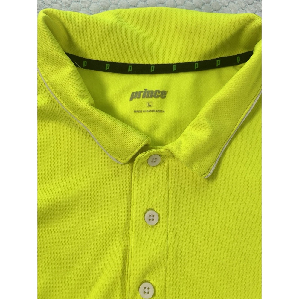 Vintage Prince Tennis Shirt Size L Large Athletic 100% Polyester‎ Neon Yellow